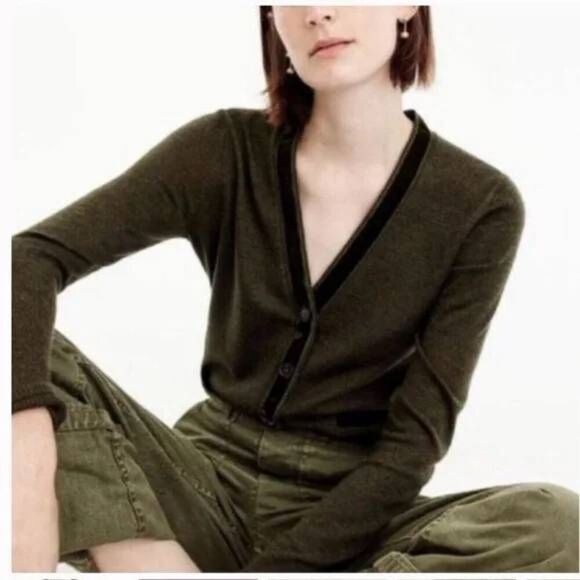 J. Crew Harlow Cardigan with Velvet Trim - Picture 1 of 6